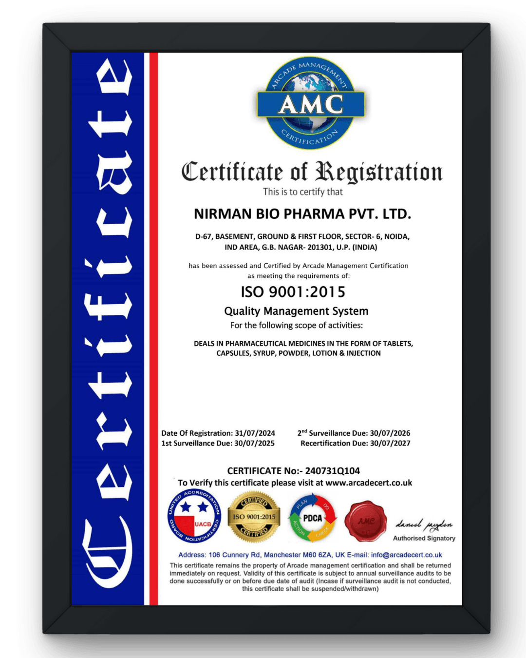 AffordPill Online Pharmacy Certification AffordPill certified online pharmacy document