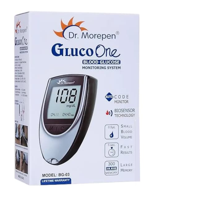 DR MOREPEN BG 03 GLUCO ONE GLUCOSE MONITORING SYSTEM GLUCOMETER  - Image 1